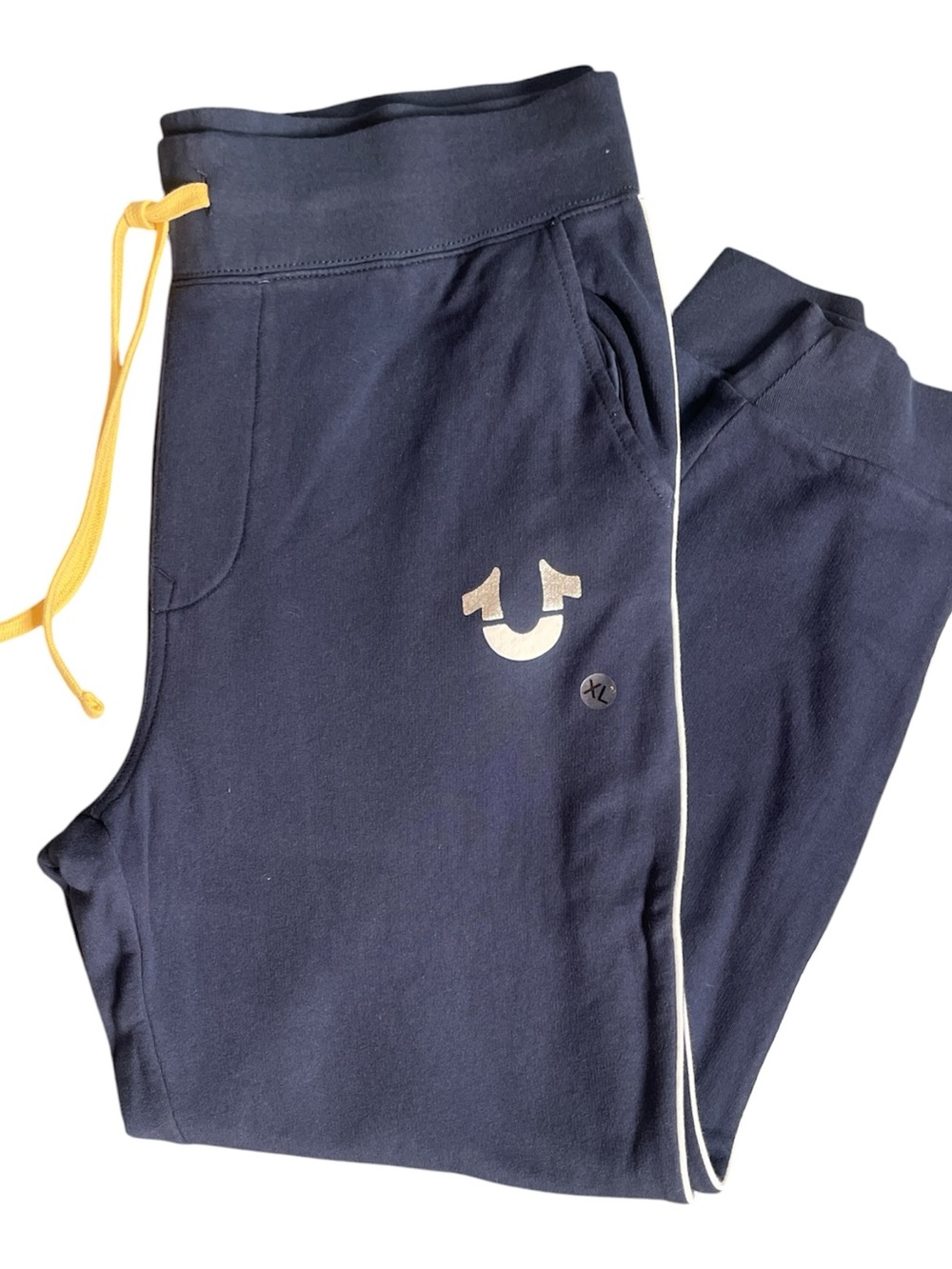 True Religion Navy Sweatpants with Yellow Drawstring XL